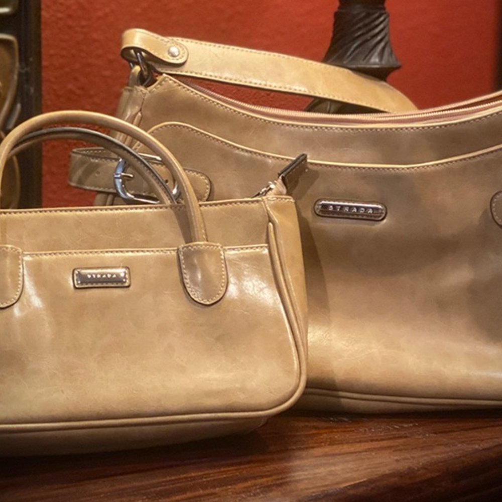 Tan Leather Shoulder Bag & Mini Handbag Duo!